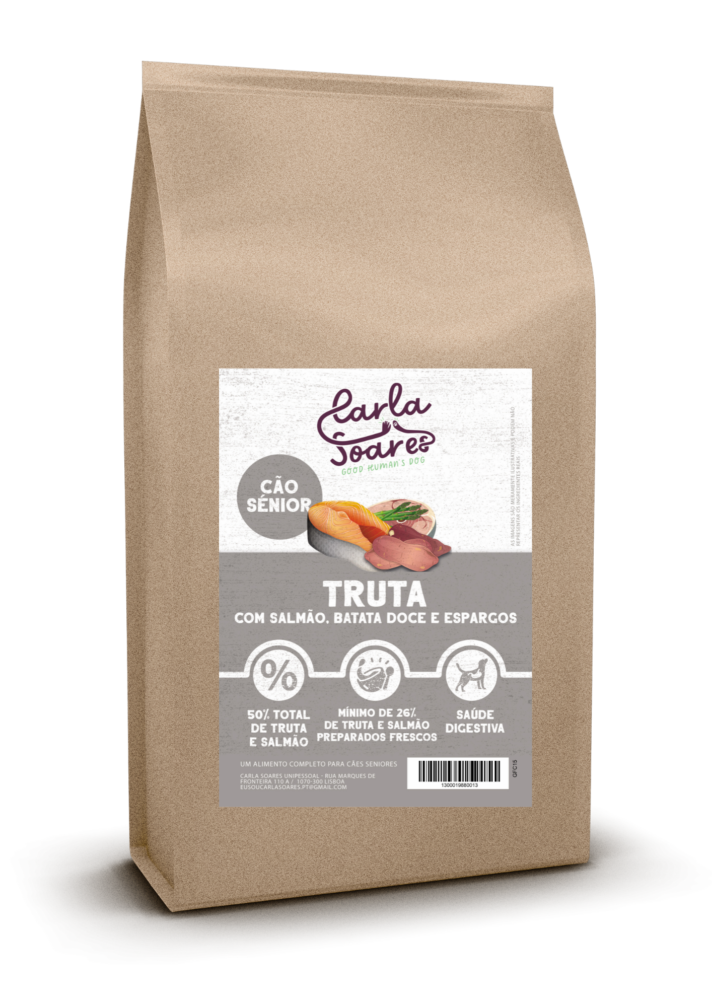 Ração Cão Senior. Truta com Salmão, Batata Doce e Espargos.
