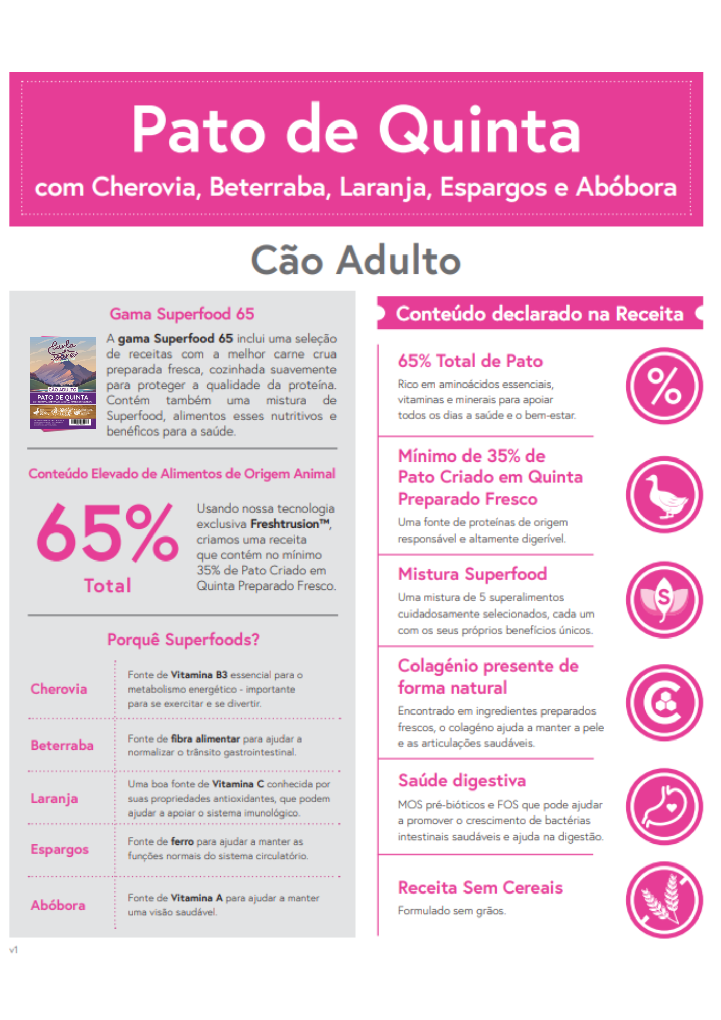 Ração Para Cão Adulto Pato de Quinta com Cherovia, Beterraba, Laranja, Espargos e Abóbora