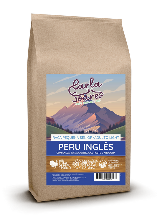 Ração Cão Adulto Raça Pequena Senior / Adulto Light Peru Inglês com Salsa, Papaia, Urtiga, Curgete e Abóbora