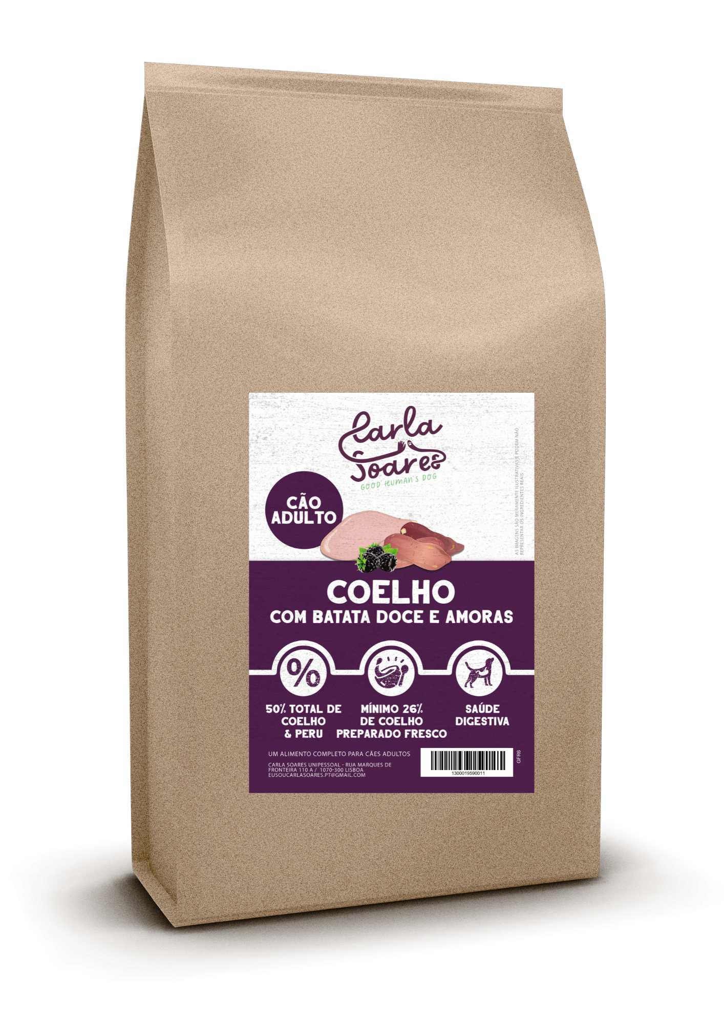Ração Cão Adulto. Coelho com batata doce e amoras.