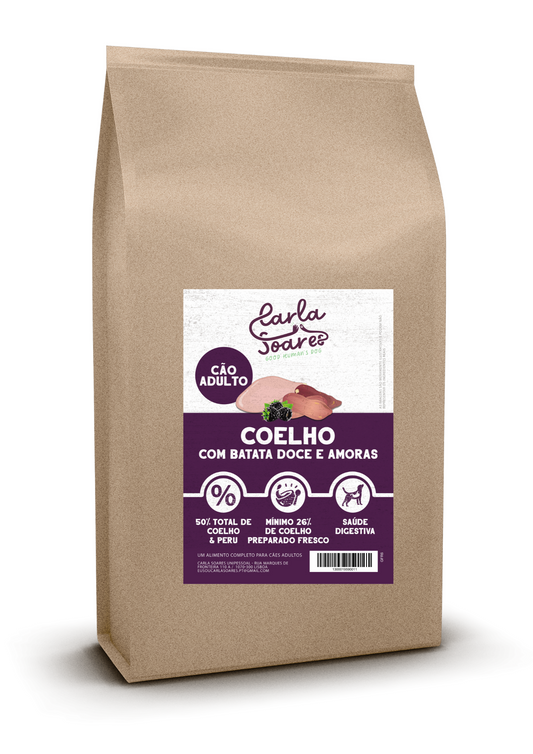Ração Cão Adulto. Coelho com batata doce e amoras.