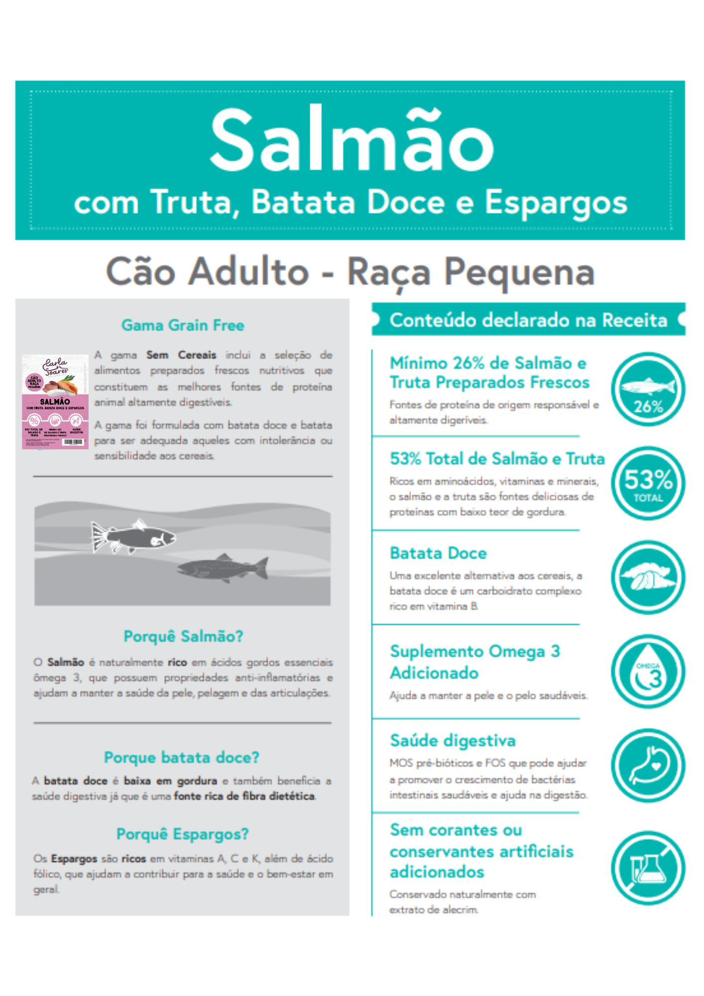 Ração Cão Adulto Raça Pequena Salmão com Truta, Batata Doce e Espargos