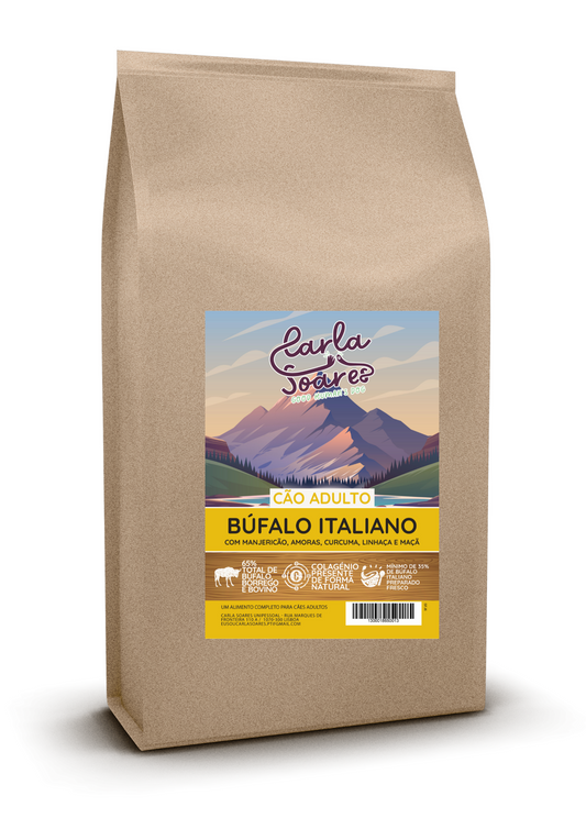 Ração Cão Adulto. Búfalo Italiano com Manjericão, Amoras,  Cúrcuma, Linhaça e Maçã