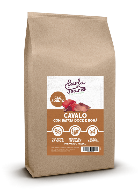 Ração Cão Adulto. Cavalo com batata doce e romã.