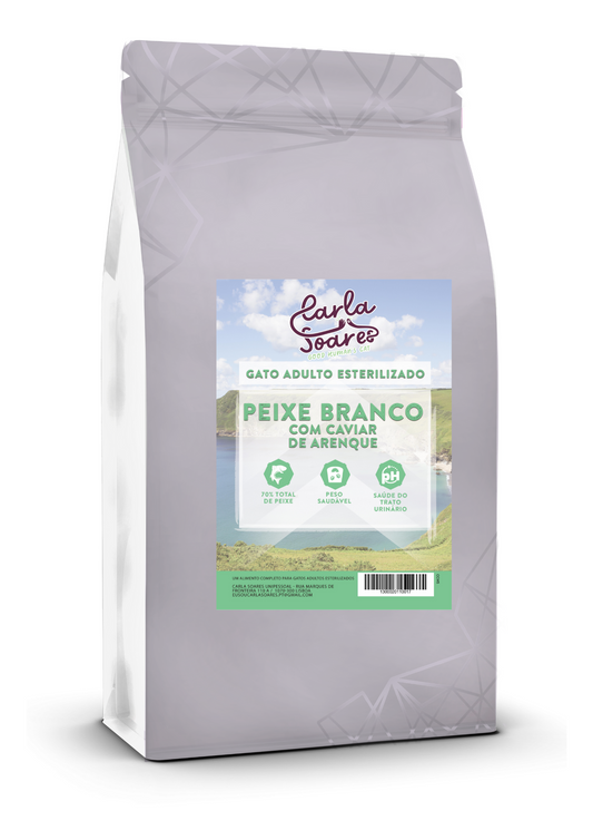Ração Gato Adulto Esterilizado. Peixe Branco com Caviar de Arenque.