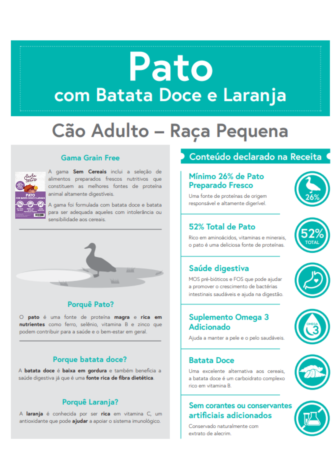 Ração Cão Adulto Raça Pequena. Pato com batata doce e laranja