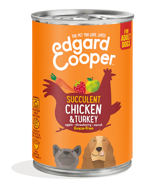 Edgar Cooper Lata paté cremoso Frango & Peru com maçã e morangos para cães adultos 400g
